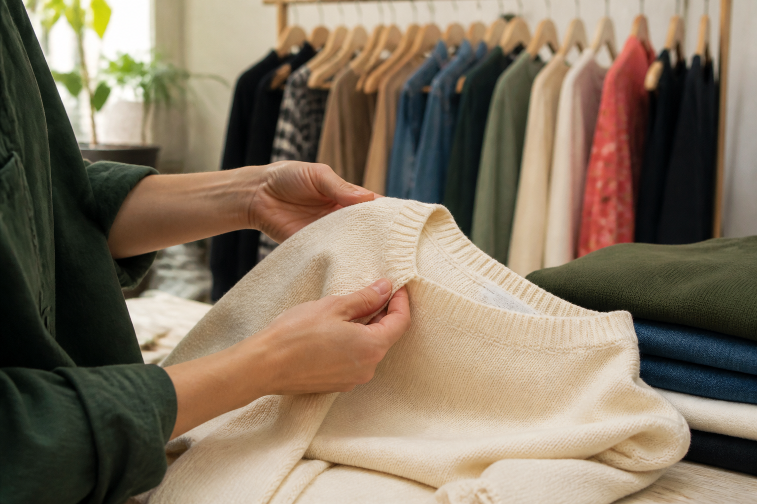 A Chic Twice quality check of a clean knit garment